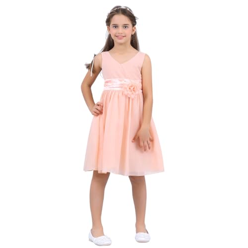 Freebily Festlich Kleid Kinderkleid Kinder Mädchen Hochzeit Blumensmädchenkleid Prinzessin Kleid Chiffonkleid Partykleid, Koralle Rosa, 128 (Herstellergröße: 8) von Freebily