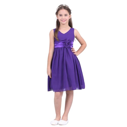 Freebily Festlich Kleid Kinderkleid Kinder Mädchen Hochzeit Blumensmädchenkleid Prinzessin Kleid Chiffonkleid Partykleid, Lila, 140 (Herstellergröße: 10) von Freebily