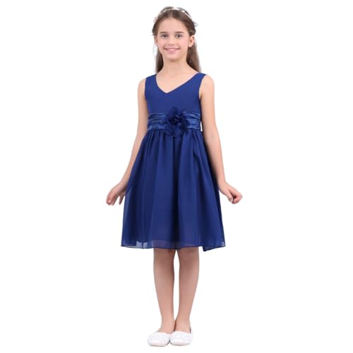 Freebily Festlich Kleid Kinderkleid Kinder Mädchen Hochzeit Blumensmädchenkleid Prinzessin Kleid Chiffonkleid Partykleid, Marineblau, 140 (Herstellergröße: 10) von Freebily