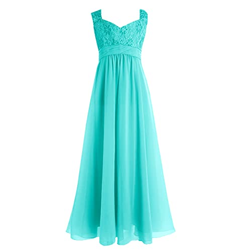 Freebily Festliches Mädchen Kleider Lange Brautjungfern Kleider hohe Taille Chiffon Kleid Hochzeit Kleid Ärmellose Party Kleid Lange Gr. 104-176 Türkis 164 von Freebily