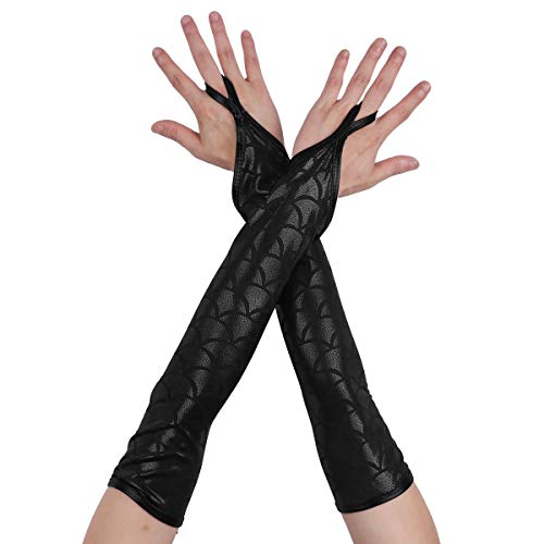 Freebily Glänzend Fingerlose Handschuhe Metallic/Fischschuppen gedruckt Armstulpen Silberne Handschuhe Gogo Party Kostüm Zubehör Nachtclub Clubwear C Schwarz Fischschuppen One Size von Freebily
