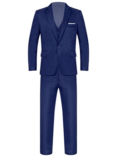 Freebily Herren Anzüge 3 Teilig Slim Fit EIN-Knopf Sakko Jacke Weste Hose Formale Hosenanzug Einfarbig für Business Hochzeit Party A_Marineblau XL von Freebily