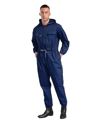 Freebily Herren Arbeitsoverall Mit Kapuze Staubschutz Maleranzug Schutzanzug Handwerker Werkstatt Mechaniker Outfit Ganzkörperanzug Marineblau 4XL von Freebily