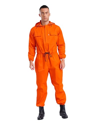 Freebily Herren Arbeitsoverall Mit Kapuze Staubschutz Maleranzug Schutzanzug Handwerker Werkstatt Mechaniker Outfit Ganzkörperanzug Orange M von Freebily
