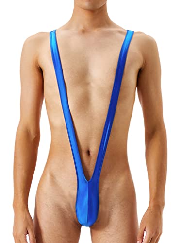 Freebily Herren Body Einteiler String Bodysuiit Tiefer V-Ausschnitt Bikini Bademode Tanga Thong Stretch Suspender Unterwäsche Dessous Blau XL von Freebily