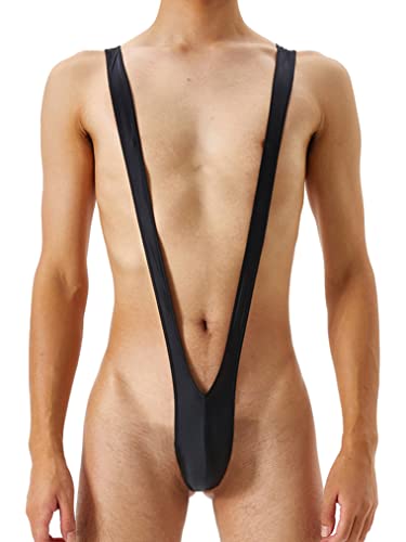 Freebily Herren Body Einteiler String Bodysuiit Tiefer V-Ausschnitt Bikini Bademode Tanga Thong Stretch Suspender Unterwäsche Dessous Schwarz XL von Freebily