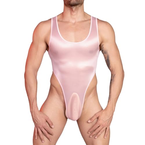 Freebily Herren Bodysuit Glänzend Ölige Stringbody Männer High Cut Transparent Singlet Tank Top Thong Leotard Reizwäsche Sportwear Nude Einheitsgröße von Freebily