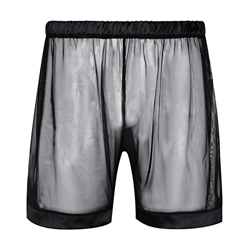 Freebily Herren Boxer Shorts Transparent Mesh Netz Retroshorts Unterhose Schwimm Strandshorts Hot Pants Panties Atmungsaktiv Schwarz Mesh 4XL von Freebily