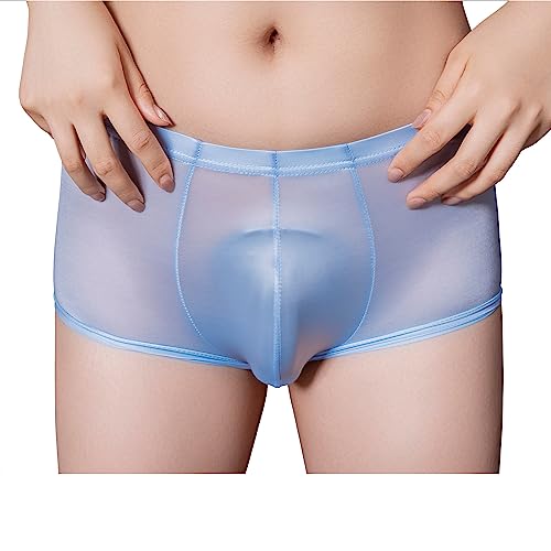 Freebily Herren Boxershorts Durchsichtige Öl-Glanz/Matte Slips Höschen Mit Beutel Männer Erotische Unterwäsche Reizwäsche A_Hellblau Einheitsgröße von Freebily