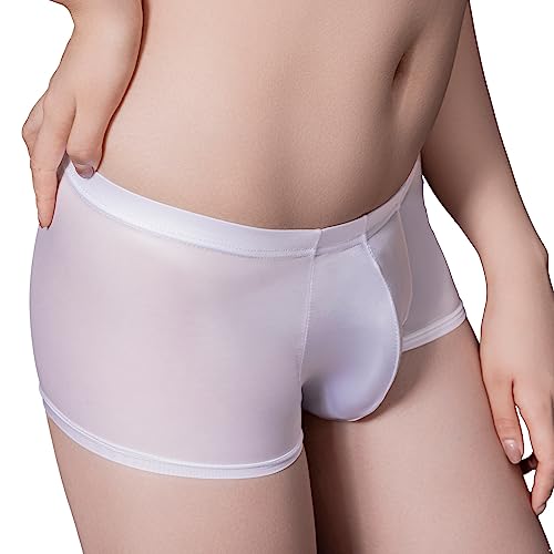 Freebily Herren Boxershorts Durchsichtige Öl-Glanz/Matte Slips Höschen Mit Beutel Männer Erotische Unterwäsche Reizwäsche A_Weiß Einheitsgröße von Freebily