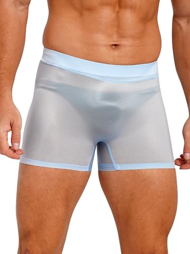 Freebily Herren Boxershorts Durchsichtige Öl-Glanz/Matte Slips Höschen Mit Beutel Männer Erotische Unterwäsche Reizwäsche D_Hellblau Einheitsgröße von Freebily