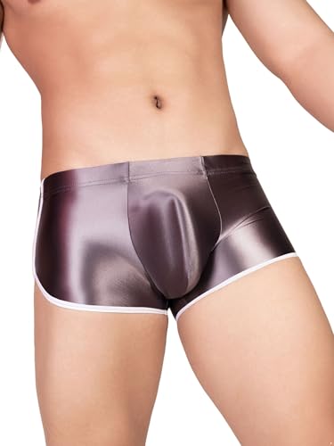 Freebily Herren Boxershorts Glänzend Nylon Slip Bugle Pouch Öl-Glanz Glatte Stretch Unterhose Sportunterwäsche Shorts Kohlengrau Einheitsgröße von Freebily