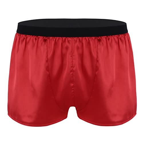 Freebily Herren Boxershorts Locker Shorts Retroshorts Glanz Satin Boxer Briefs Trunks Pants Kurz Hose Schlafanzughose Unterhose Unterwäsche Rot Large von Freebily