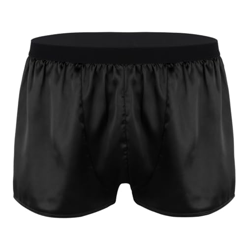 Freebily Herren Boxershorts Locker Shorts Retroshorts Glanz Satin Boxer Briefs Trunks Pants Kurz Hose Schlafanzughose Unterhose Unterwäsche Schwarz Large von Freebily