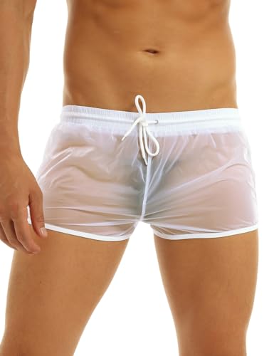 Freebily Herren Boxershorts tranaparent Badeshorts Kurze Badehose Locker Retroshorts Biknihose Unterhose Unterwäsche in Gr.M-3XL Weiß M von Freebily