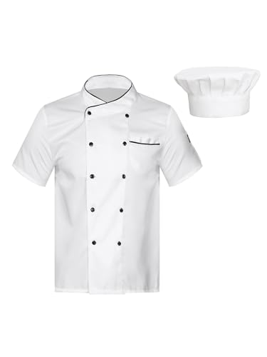Freebily Herren Damen Kochjacke Chef Set Küchen Koch Jacke Mütze Gastromütze Set Restaurant Hotel Cafe Arbeitskleidung Uniform Weiß XL von Freebily