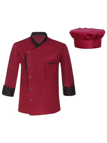 Freebily Herren Damen Kochjacke Chef Uniform Set Küchen Koch Jacke Mütze Gastromütze Set Restaurant Hotel Cafe Arbeitskleidung A_Burgundy L von Freebily