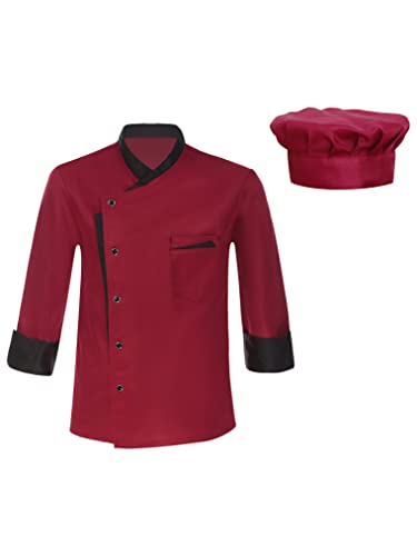 Freebily Herren Damen Kochjacke Chef Uniform Set Küchen Koch Jacke Mütze Gastromütze Set Restaurant Hotel Cafe Arbeitskleidung A_Burgundy M von Freebily