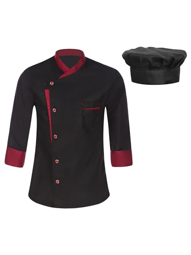 Freebily Herren Damen Kochjacke Chef Uniform Set Küchen Koch Jacke Mütze Gastromütze Set Restaurant Hotel Cafe Arbeitskleidung A_Schwarz M von Freebily