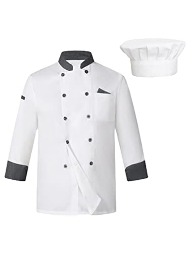 Freebily Herren Damen Kochjacke Chef Uniform Set Küchen Koch Jacke Mütze Gastromütze Set Restaurant Hotel Cafe Arbeitskleidung B_Weiß XL von Freebily