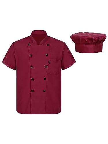 Freebily Herren Damen Kochjacke Chef Uniform Set Küchen Koch Jacke Mütze Gastromütze Set Restaurant Hotel Cafe Arbeitskleidung C_Rot L von Freebily