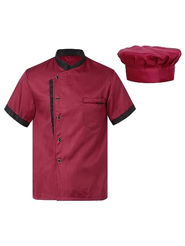 Freebily Herren Damen Kochjacke Chef Uniform Set Küchen Koch Jacke Mütze Gastromütze Set Restaurant Hotel Cafe Arbeitskleidung F_Burgundy M von Freebily