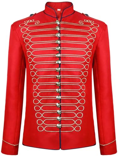 Freebily Herren Damen Parade Jacke Militair Steampunk Emo Punk Rock Gothic Mantel Halloween Fasching Kostüm Rot M von Freebily