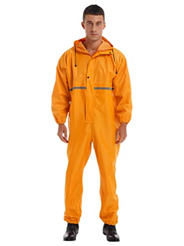 Freebily Herren Damen wasserdichte Overalls Arbeitskleidung Mit Reflexstreifen Und Kapuze Regenmantel Reinigungsoverall Sicherheitanzüge Gelb_A XXL von Freebily