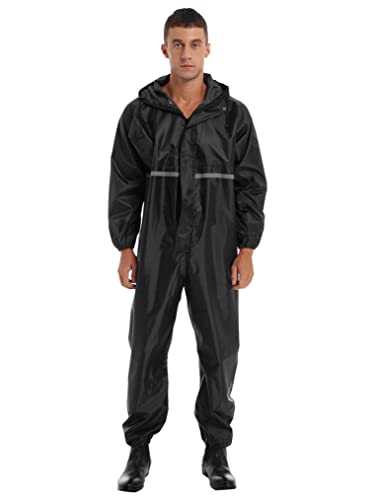 Freebily Herren Damen wasserdichte Overalls Arbeitskleidung Mit Reflexstreifen Und Kapuze Regenmantel Reinigungsoverall Sicherheitanzüge Schwarz_A M von Freebily