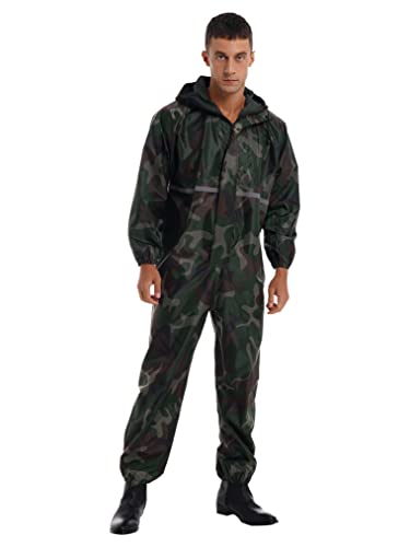 Freebily Herren Damen wasserdichte Overalls Arbeitskleidung Mit Reflexstreifen Und Kapuze Regenmantel Reinigungsoverall Sicherheitanzüge Tarnung_A XL von Freebily