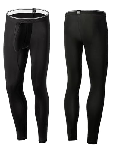 Freebily Herren Eisseide Leggings Sport Unterhose Lang Mit Bulge Pouch Männer Baselayer Sport Strumpfhose Schlafhose Schwarz M von Freebily
