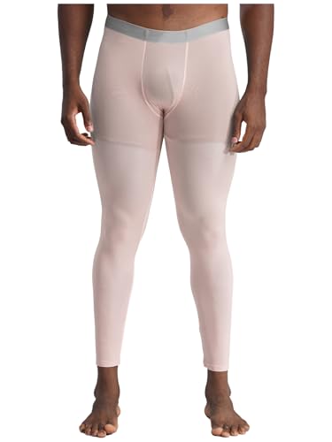 Freebily Herren Eisseide Leggings Transparent Sport Strumpfhose Baselayer Männer Sport Unterhose Lang Mit Bulge Pouch Schlafhose Nude XL von Freebily