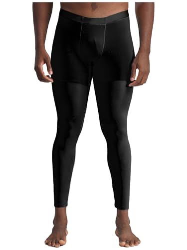 Freebily Herren Eisseide Leggings Transparent Sport Strumpfhose Baselayer Männer Sport Unterhose Lang Mit Bulge Pouch Schlafhose Schwarz XL von Freebily