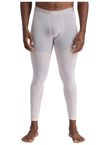 Freebily Herren Eisseide Leggings Transparent Sport Strumpfhose Baselayer Männer Sport Unterhose Lang Mit Bulge Pouch Schlafhose Weiß M von Freebily