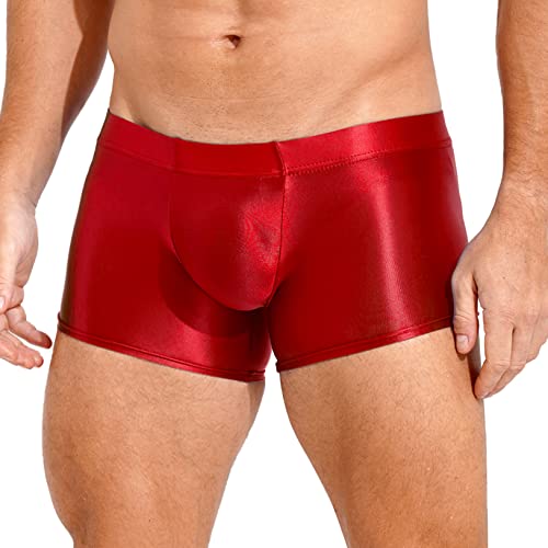 Freebily Herren Glänzend Boxershorts Slip Bugle Pouch Shorts Glatte Stretch Sportwäsche Training Fitness Kompressons Leggings Tights Hot Pants A_Burgundy L von Freebily