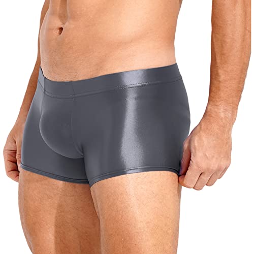 Freebily Herren Glänzend Boxershorts Slip Bugle Pouch Shorts Glatte Stretch Sportwäsche Training Fitness Kompressons Leggings Tights Hot Pants A_Dunkelgrau XL von Freebily