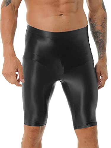 Freebily Herren Wetlook Shorts Sexy Glänzend Öl Nylon Leggings Strumpfhosen Kurze Hose mit Bulge Pouch Figurformende Feinstrumpfhose Schwarz_A L von Freebily