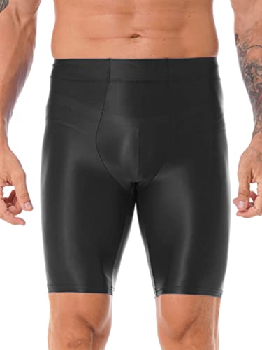 Freebily Herren Wetlook Shorts Sexy Glänzend Öl Nylon Leggings Strumpfhosen Kurze Hose mit Bulge Pouch Figurformende Feinstrumpfhose Schwarz_B M von Freebily