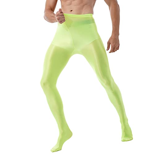 Freebily Herren Glänzend Leggings Öl Nylon Strumpfhosen Sportleggins Mit Bulge Pouch Figurformende Feinstrumpfhose Tights Leuchtendes Grün_B XL von Freebily