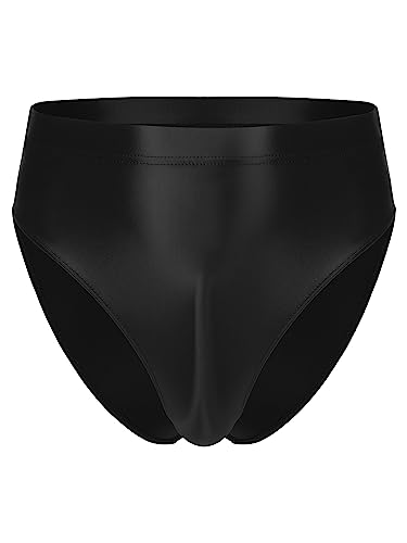 Freebily Herren Glänzend Nylon Slip Tanga Mit Ausbuchtung Beutel Glossy Mini Badehose Schlüpfer Sexy Erotik Dessous Reizwäsche A_Schwarz XXL von Freebily