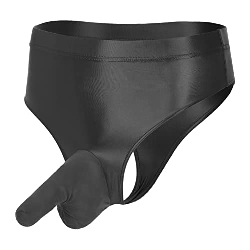 Freebily Herren Glänzend Nylon Slip Tanga T-Back Mit Ausbuchtung Beutel Mini Badehose High Cut Sexy Erotik Dessous Reizwäsche Schlüpfer Schwarz_F XXL von Freebily