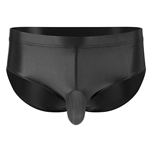 Freebily Herren Glänzend Nylon Slip Tanga T-Back Mit Ausbuchtung Beutel Mini Badehose High Cut Sexy Erotik Dessous Reizwäsche Schlüpfer Schwarz_G L von Freebily