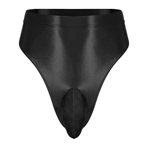 Freebily Herren Glänzend Nylon Slip Tanga T-Back Mit Ausbuchtung Beutel Mini Badehose High Cut Sexy Erotik Dessous Reizwäsche Schlüpfer Schwarz XL von Freebily