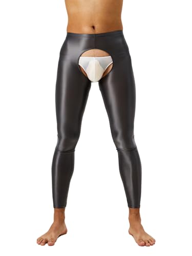Freebily Herren Glänzende Leggings Nylon Öl Glanz Strumpfhose Offener Schritt Unterwäsche Lange Unterhose Feinstrumpfhose Hohe Taille Grau L von Freebily