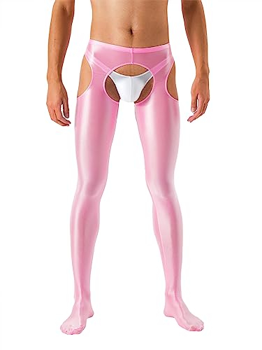 Freebily Herren Glanz Strumpfhose Leggings Transparent/Blickdicht Offener Schritt Unterwäsche Glossy Strapsstrumpfhose Straps-Stocking A_Rosa M von Freebily