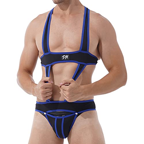 Freebily Herren Jockstrap Ouvert Unterwäsche Wrestling Singlet Body Straps Jumpsuits Trikot Leotard Sexy Netz Nachtwäsche Blau_B 2XL von Freebily