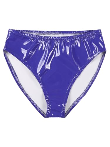 Freebily Herren Lackleder Slip Unterwäsche Sexy Lack Shorts Unterhose Glänzende Metallic Rubber Badestring Hipster Panties A_Blau XXL von Freebily