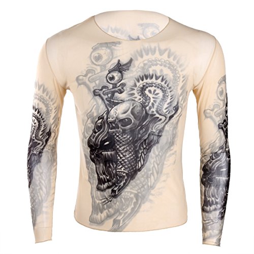 Freebily Herren Langarmshirt Tattoo Shirt Tattoo-Pullover Männer Langarm T-Shirt Hemd Nachtclub Party Kostüm Clubwear C One Size von Freebily