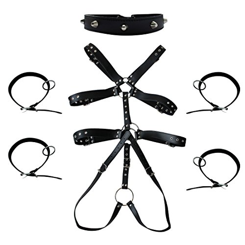 Freebily Herren Leder Riemenbody Wetlook Körper Harness Body Harnais Männer Clubwear Fetisch Bandag Unterwäsche mit Metall Penis Ring Einstellbar Schwarz Type A One Size von Freebily