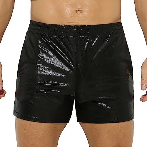 Freebily Herren Metallic Shorts Glanz Lederoptik Boxershorts Trunks Lockere Strand Badeshorts Sport Gym Jogger Kurze Hose Hotpants A_Schwarz L von Freebily